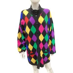 Vintage Escada Cardigan Women’s Size 12 Argile 100% New Wool Black & Multicolor